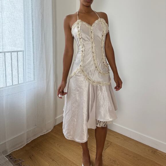 Vintage Italian Satin-Look Halter Asymmetric Dress (XS/S) - Picture 1 of 11